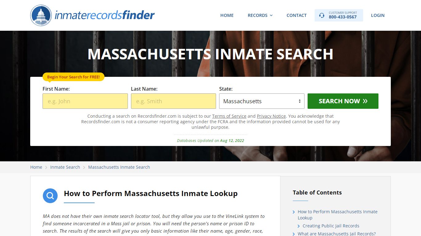 Massachusetts Inmate Search - Jail & Prison Records Online