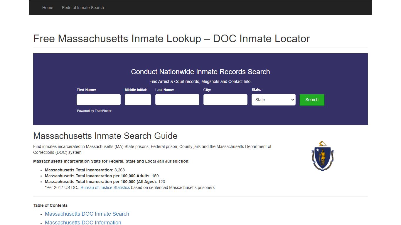 Massachusetts Inmate Search - MA Department of Corrections ...